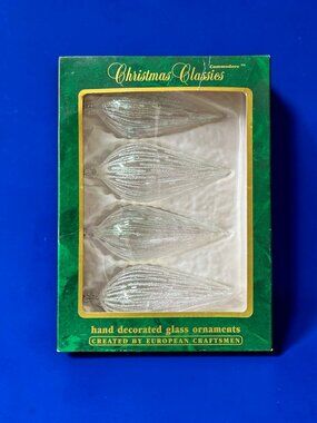 Vintage 4 Commodore Christmas Classics 5" Teardrop Clear Iridescent Ornaments
